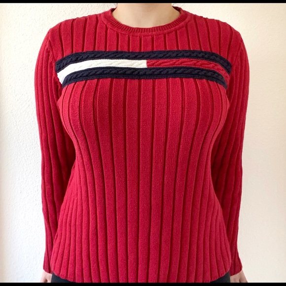 Tommy Hilfiger Sweaters - Tommy Hilfiger Red Long Sleeve Knit Sweater